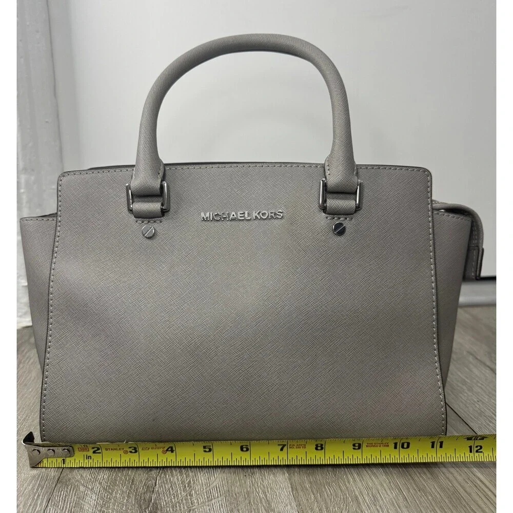 Light Gray Saffiano Leather Satchel Crossbody Handbag Structured Tote Purse